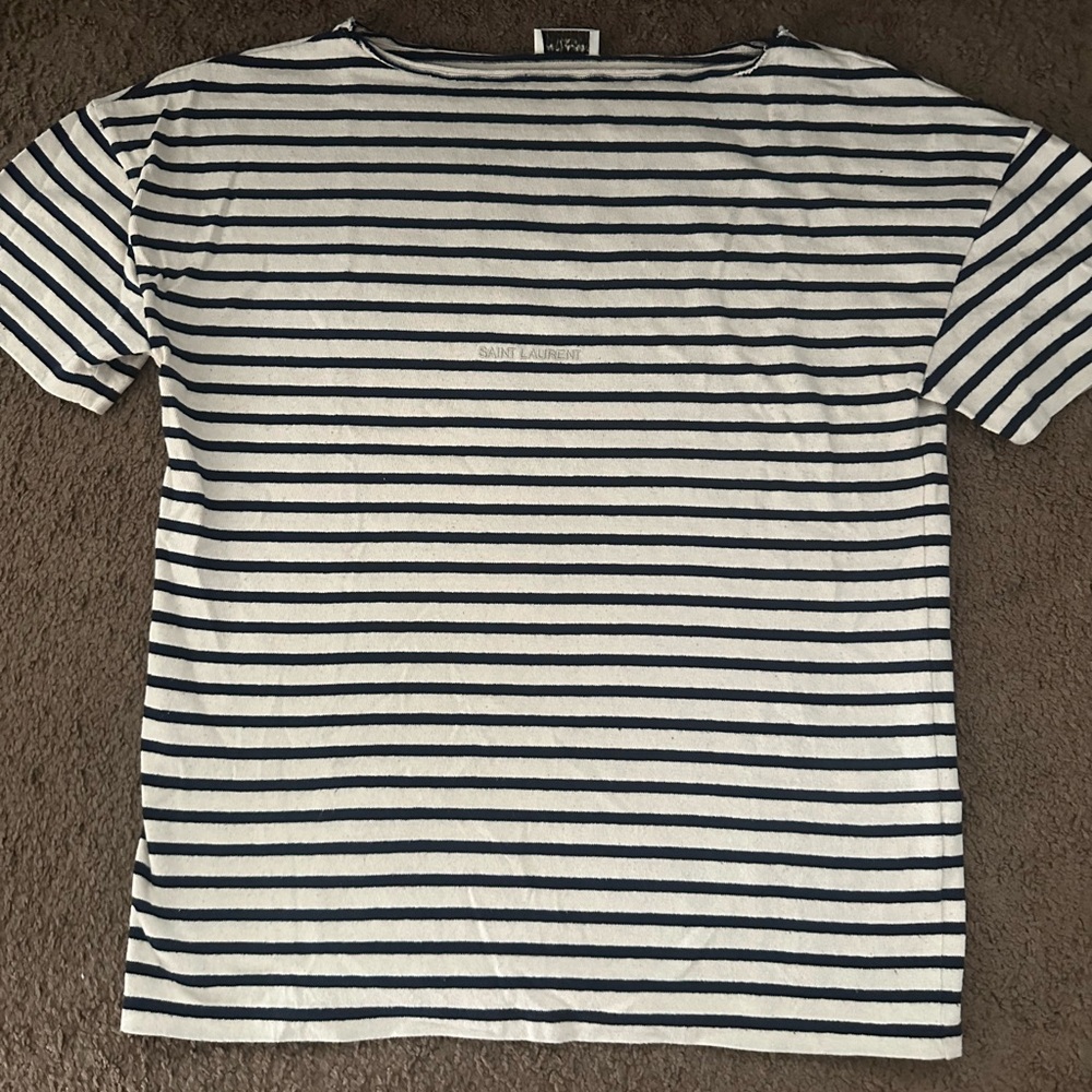 Saint Laurent Navy and White Striped Top